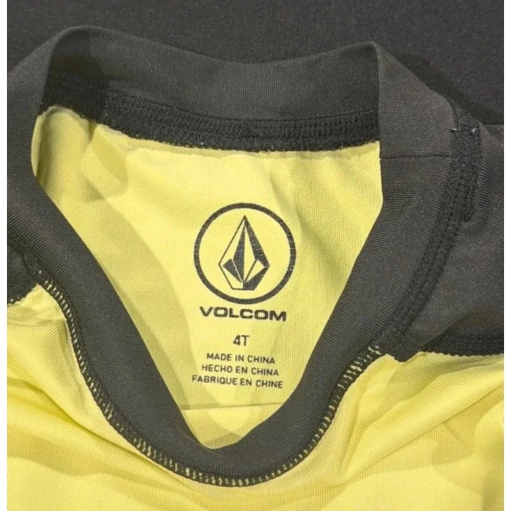 Volcom Blue Quail Swim Set Boys 4T Yellow Blue Butterfly Rash Guard Trunks GUC